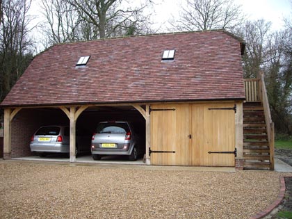 oak frame garage with first floor