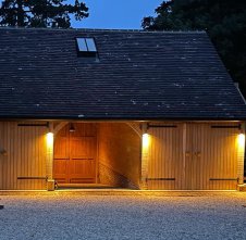 bespoke oak framed garage with lighting sm